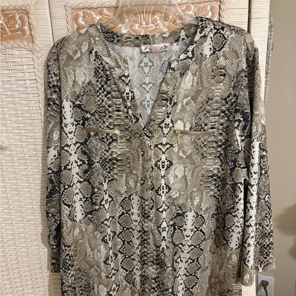 Nanette Lepore Tan and Cream Textured Blouse